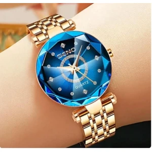 Diamond Shape Multicolour Dial and Rose Gold Strap Watch for Womens and Girls