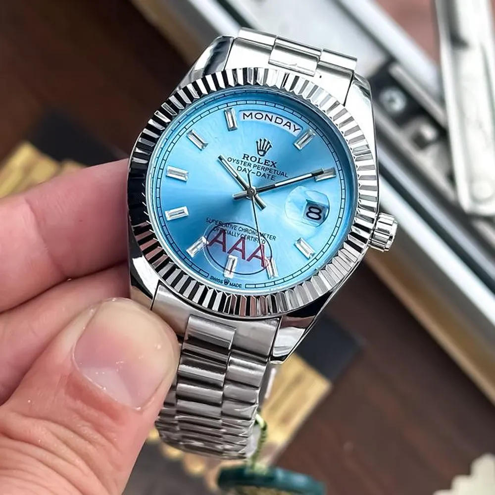 Premium Rolex Day Date Watch Silver Sky Blue For Men (BOT05) - Image 2