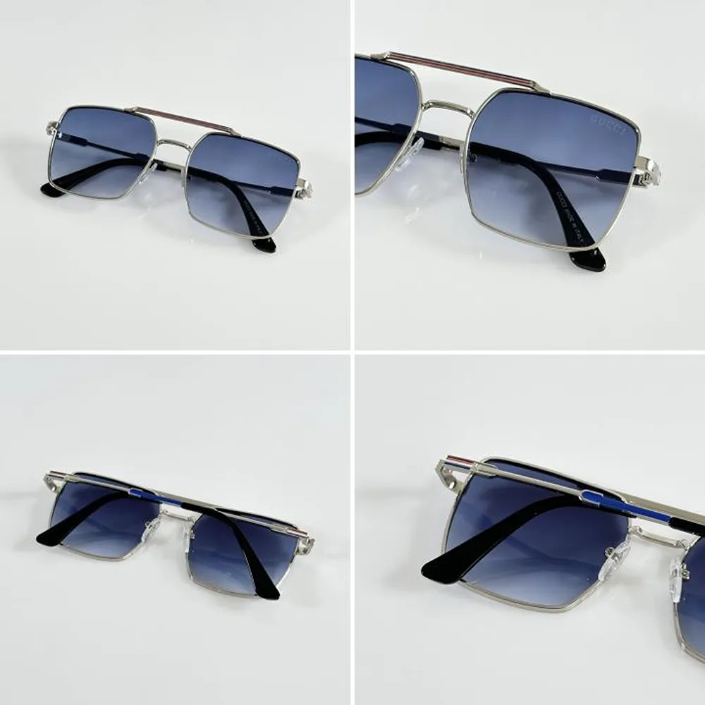 Stylish Gucci Sunglass Silver Blue For Men (FT627) - Image 2