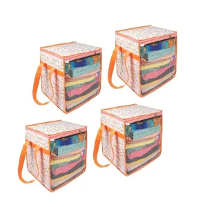Saree-Cover Printed Non Woven Saree Cover with Handles and Transparent Front (Pack of 4)