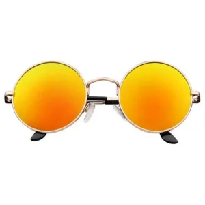 Classy Round Oval Stylish Sunglasses for Men & Women (Golden-Orange Mirror)