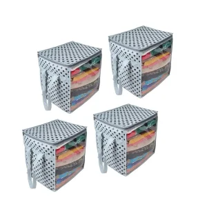 Saree-Cover Printed Non Woven with Handles and Transparent Front (Pack of 4)