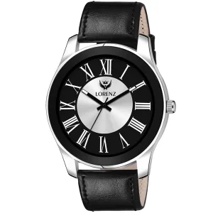 Lorenz Watch Two Tone Dial & Black Leather Strap Analogue Watch for Men
