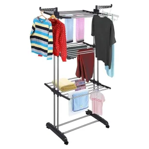 Clothes Drying Rack, Folding Clothes 3 Tier Poly Rack, Stainless Steel Laundry Garment Dryer Stand