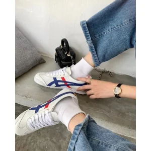 Luxurious Onitsuka Tiger Mexico Shoes White Blue Gold For Women (SW934)